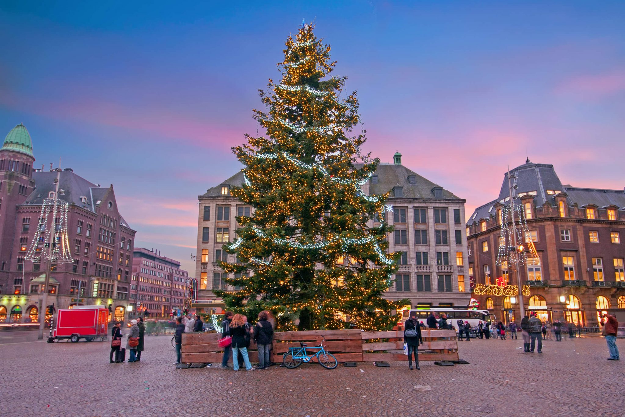 Christmas tree on the Dam Square Winter Festival Amsterdam